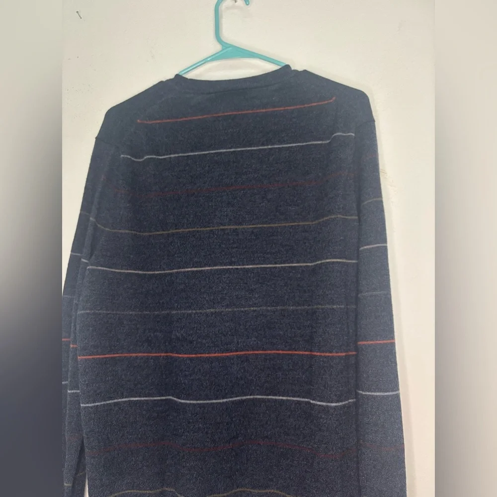 BANANA REPUBLIC NAVY STRIPED 100% MERINO WOOL MENS SWEATER SZ LARGE